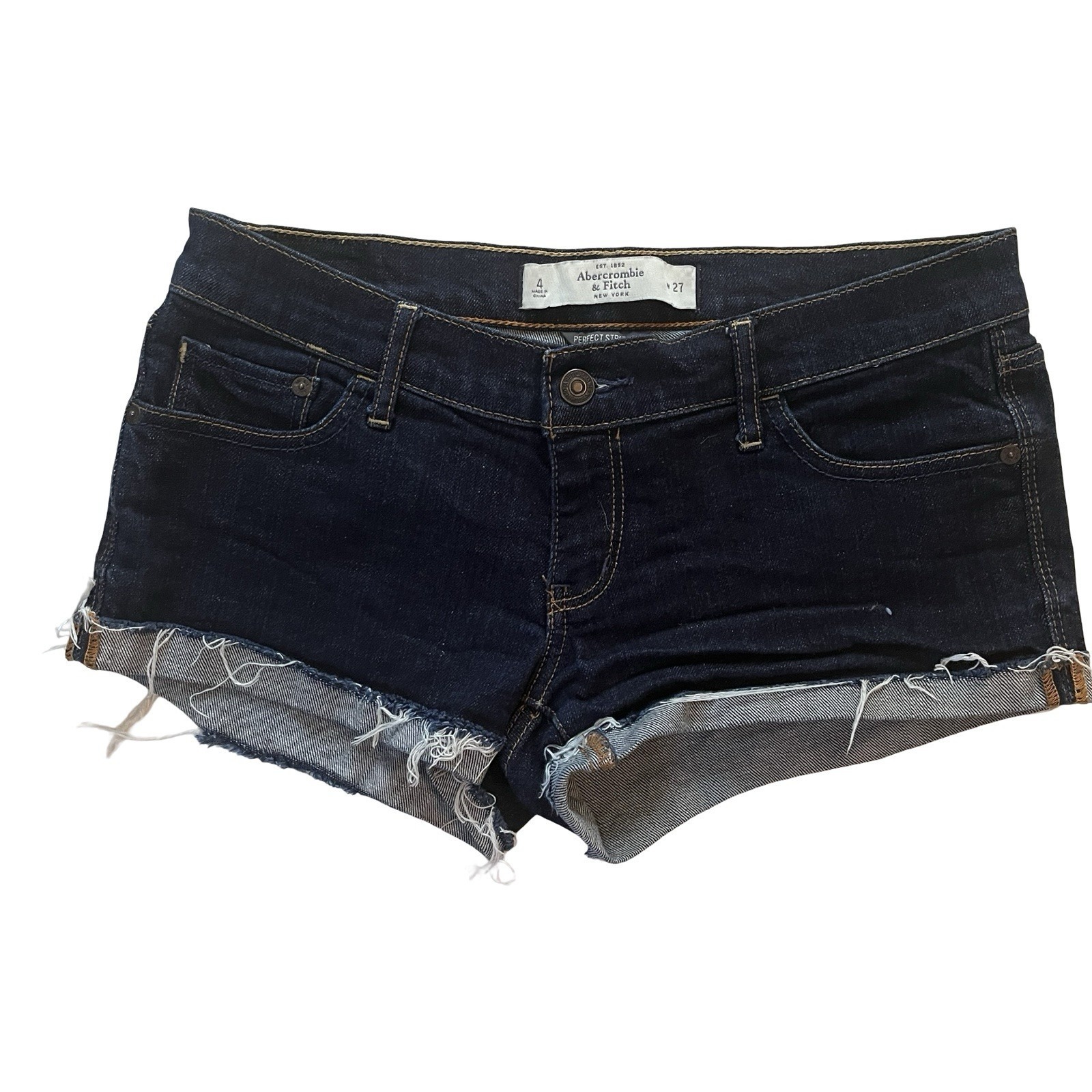 Abercrombie & Fitch Women's Size 4 W27 Mini Shorts Low Rise Y2k Dark Wash Cotton
